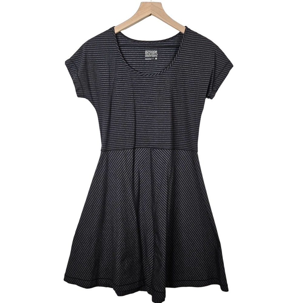 Outdoor Research Bryn Striped Fit & Flare Dress Sz 10 Charcoal Grey Black